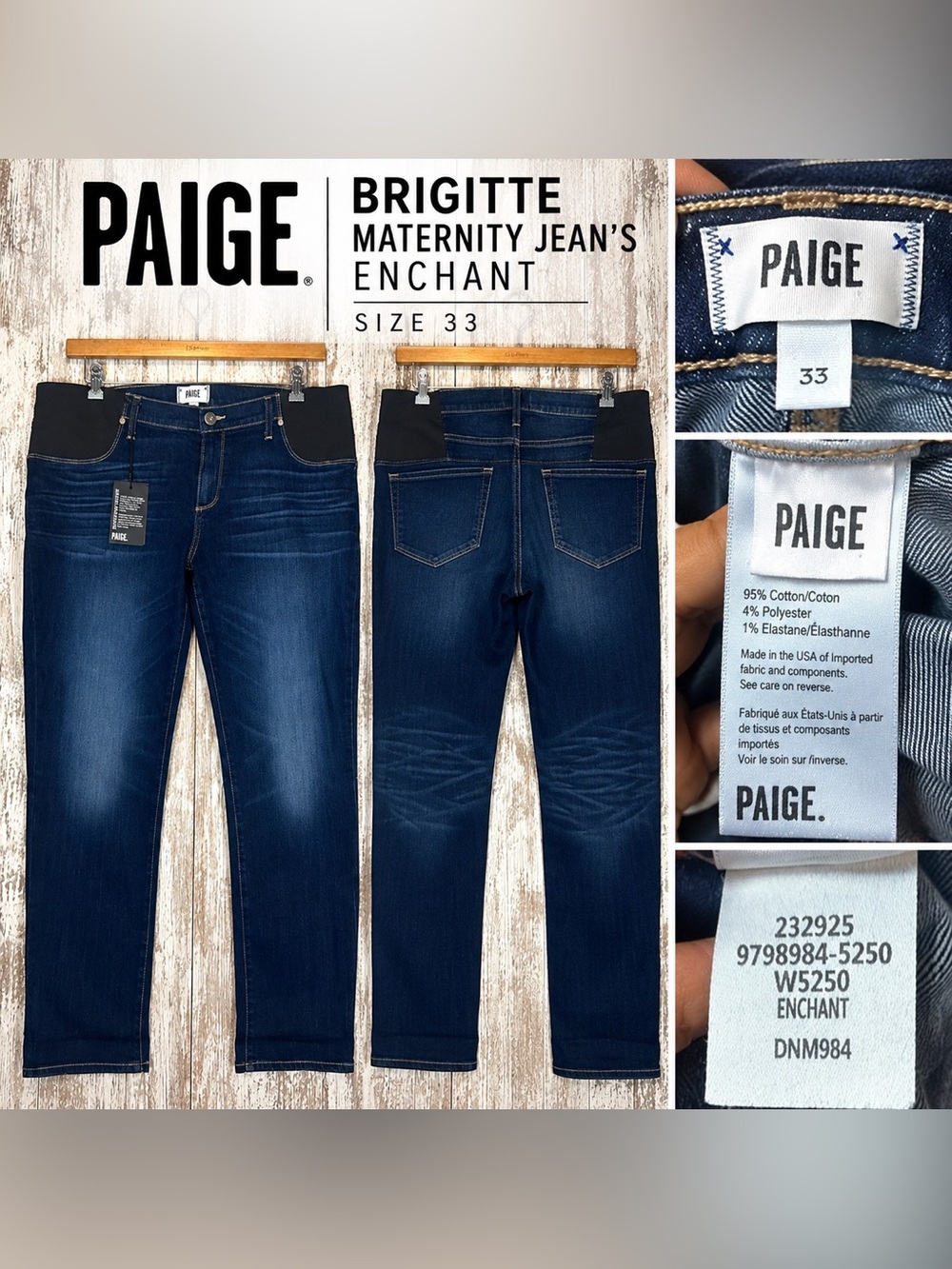 PAIGE Brigitte Maternity Jeans Women’s Size 33 Enchant Dark Wash NWT